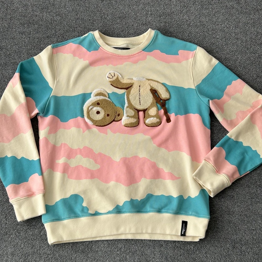 ROKU STUDIO Sweatshirt Mens Large Multicolor Teddy Bear Camo‎ Fleece Crewneck